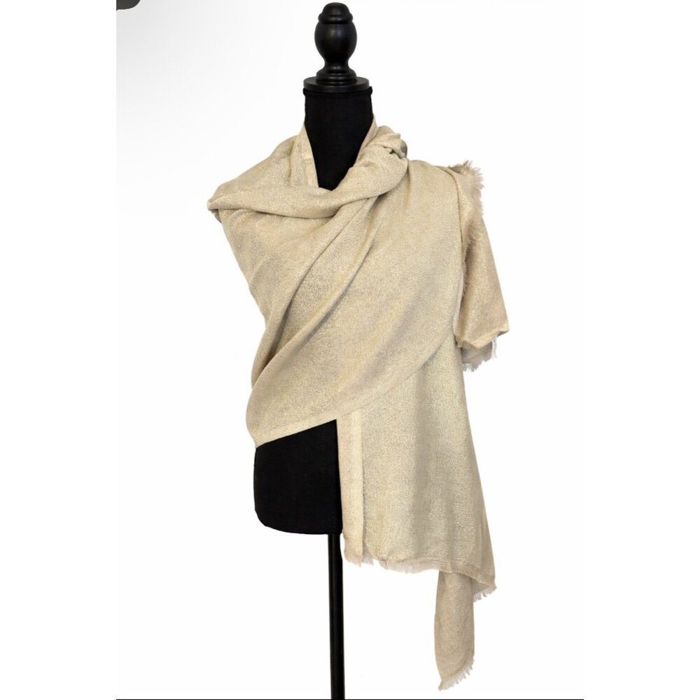 Calvin Klein Solid Gold Metallic Wrap Scarf Swimsuit CoverUp Oversized Nordstrom - Picture 2 of 12